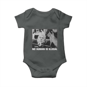 No Human Is Illegal Baby Onesie Funny Cat Anti ICE Meme TS14 Dark Heather Print Your Wear