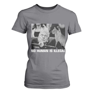 No Human Is Illegal T Shirt For Women Funny Cat Anti ICE Meme TS14 Charcoal Print Your Wear