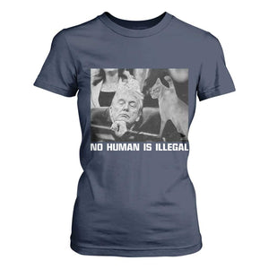 No Human Is Illegal T Shirt For Women Funny Cat Anti ICE Meme TS14 Navy Print Your Wear