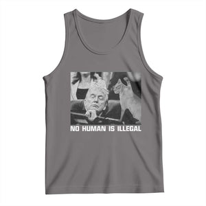 No Human Is Illegal Tank Top Funny Cat Anti ICE Meme TS14 Deep Heather Print Your Wear