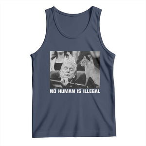 No Human Is Illegal Tank Top Funny Cat Anti ICE Meme TS14 Navy Print Your Wear