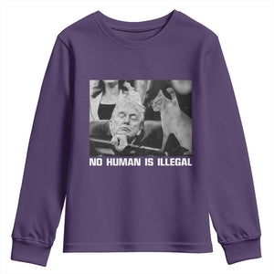 No Human Is Illegal Youth Sweatshirt Funny Cat Anti ICE Meme TS14 Purple Print Your Wear