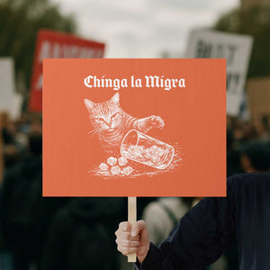 Funny Cat Anti ICE Meme Protest Sign TS14 Horizontal 18" × 24" Orange Print Your Wear