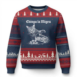 Funny Cat Anti ICE Meme Ugly Christmas Sweater TS14 Navy Red Print Your Wear