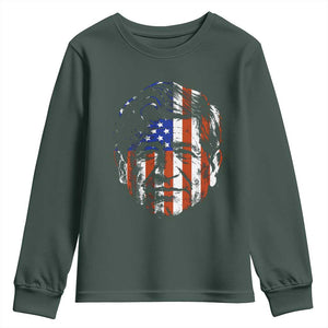 Cesar Chavez Youth Sweatshirt Hispanic Heritage Month American Flag Portrait TS14 Dark Forest Green Print Your Wear