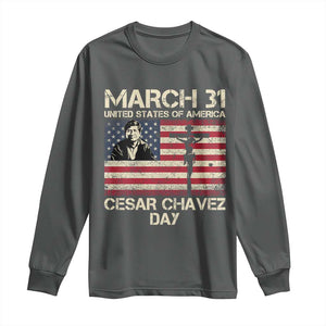 Cesar Chavez March 31 Celebration Long Sleeve Shirt Christian American Flag Religious TS14 Dark Heather Print Your Wear