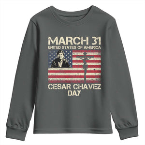 Cesar Chavez March 31 Celebration Youth Sweatshirt Christian American Flag Religious TS14 Dark Heather Print Your Wear