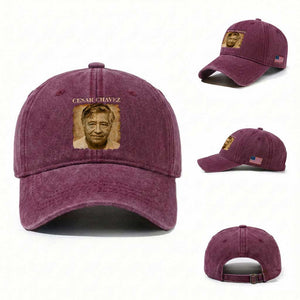 Cesar Chavez Washed Cotton Baseball Cap Mexican American Pride Latino Heritage TS14 Washed Cap Universal Fit Burgundy Print Your Wear