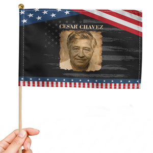 Cesar Chavez Patriotic Handheld Flag Mexican American Pride Latino Heritage TS14 Distressed 8.2" × 5.5" Black Blue Print Your Wear