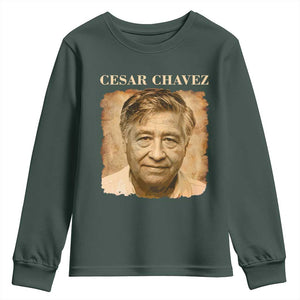 Cesar Chavez Youth Sweatshirt Mexican American Pride Latino Heritage TS14 Dark Forest Green Print Your Wear