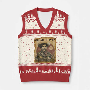 Cesar Chavez V-Neck Knit Sweater Vest Hispanic Heritage Mexican American Pride Latino TS14 Beige Red Print Your Wear
