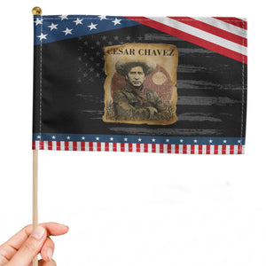 Cesar Chavez Patriotic Handheld Flag Hispanic Heritage Mexican American Pride Latino TS14 Distressed 8.2" × 5.5" Black Blue Print Your Wear