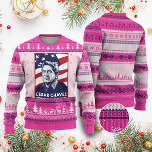 Cesar Chavez Ugly Christmas Sweater Labor Leader Mexican American Pride TS14 Hot Pink Print Your Wear