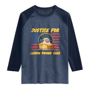 Justice For Lemon Pound Cake Raglan Shirt Funny US Flag Cake Parody Rap Free Speech TS14 Heather Denim Navy Print Your Wear