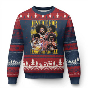 Justice For Lemon Pound Cake Bootleg Graphic Ugly Christmas Sweater Retro Rap Free Speech TS14 Navy Red Print Your Wear