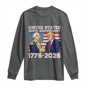 America 250th Anniversary Long Sleeve Shirt Patriotic Trump George Washington American Flag 4th of July TS14 Dark Heather Print Your Wear