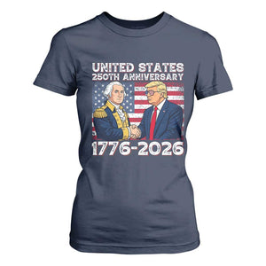 250th Anniversary USA T Shirt For Women Patriotic Trump George Washington American Flag 4th of July TS14 Navy Print Your Wear