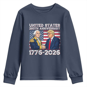 250th Anniversary USA Youth Sweatshirt Patriotic Trump George Washington American Flag 4th of July TS14 Navy Print Your Wear