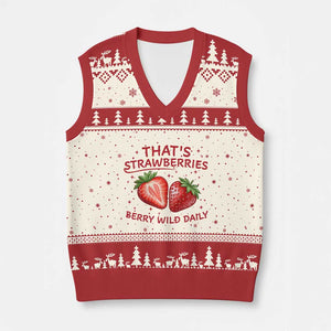 That’s Strawberries V-Neck Knit Sweater Vest Summer Fruit Festival TS14 Beige Red Print Your Wear