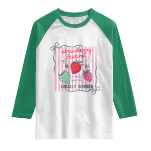 Strawberry Festival Raglan Shirt Summer Fruit Vibes TS14 White Kelly Green Print Your Wear