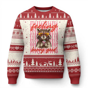 Feeling Berry Good Ugly Christmas Sweater Funny Raccoon Strawberry Summer Vibes TS14 Beige Red Print Your Wear