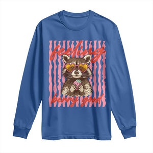 Feeling Berry Good Long Sleeve Shirt Funny Raccoon Strawberry Summer Vibes TS14 Royal Blue Print Your Wear