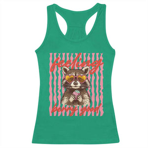 Feeling Berry Good Racerback Tank Top Funny Raccoon Strawberry Summer Vibes TS14 Irish Green Print Your Wear