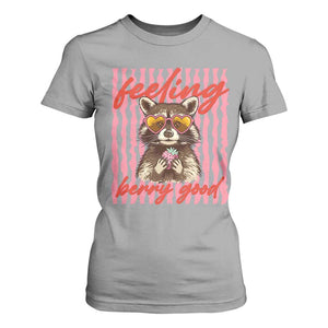 Feeling Berry Good T Shirt For Women Funny Raccoon Strawberry Summer Vibes TS14 Sport Gray Print Your Wear