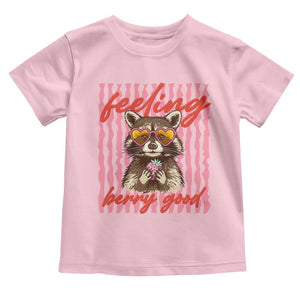 Feeling Berry Good Toddler T Shirt Funny Raccoon Strawberry Summer Vibes TS14 Light Pink Print Your Wear