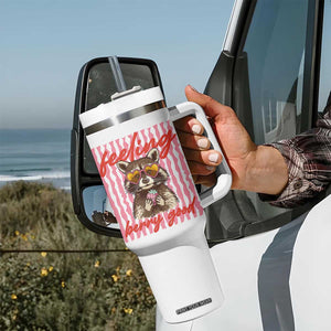 Feeling Berry Good Tumbler With Handle Funny Raccoon Strawberry Summer Vibes TS14 Print Your Wear