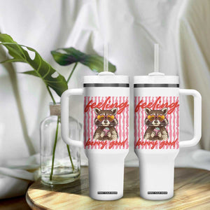 Feeling Berry Good Tumbler With Handle Funny Raccoon Strawberry Summer Vibes TS14 Print Your Wear
