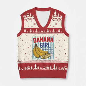 Banana Girl Summer V-Neck Knit Sweater Vest Summer Fruit Beach Vacation TS14 Beige Red Print Your Wear