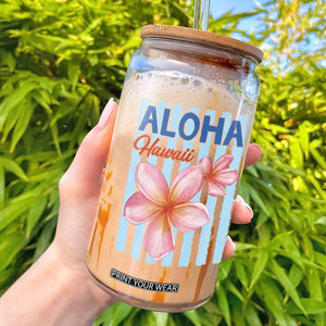 Aloha Hawaii Glass Can Hibiscus Flower Tropical Beach Vacation