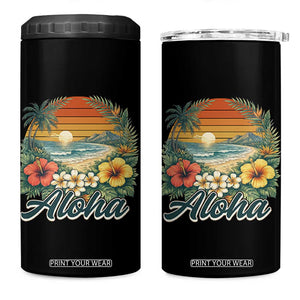 Aloha Hawaii Summer 4 in 1 Can Cooler Tumbler Vintage Tropical Beach Graphic