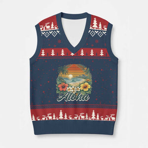 Aloha Hawaii Summer V-Neck Knit Sweater Vest Vintage Tropical Beach Graphic