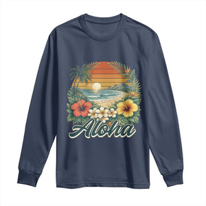 Aloha Hawaii Summer Long Sleeve Shirt Vintage Tropical Beach Graphic