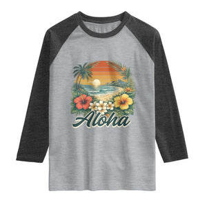 Aloha Hawaii Summer Raglan Shirt Vintage Tropical Beach Graphic TS14 Heather Gray Heather Charcoal Print Your Wear