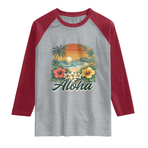 Aloha Hawaii Summer Raglan Shirt Vintage Tropical Beach Graphic TS14 Heather Gray Heather Red Print Your Wear