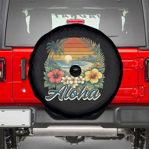 Aloha Hawaii Summer Spare Tire Cover Vintage Tropical Beach Graphic