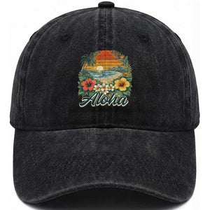 Aloha Hawaii Summer Washed Cotton Baseball Cap Vintage Tropical Beach Graphic