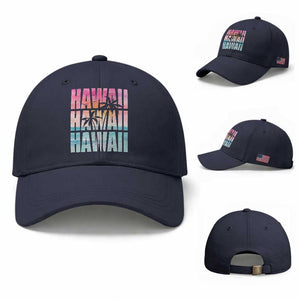 Hawaii Summer Vacation Baseball Cap Vintage Tropical Beach Graphic TS14 Baseball Cap Universal Fit Navy Print Your Wear