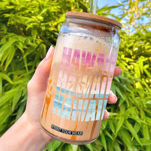 Hawaii Summer Vacation Glass Can Vintage Tropical Beach Graphic