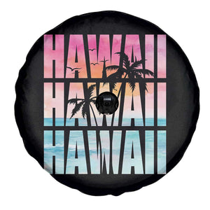 Hawaii Summer Vacation Spare Tire Cover Vintage Tropical Beach Graphic