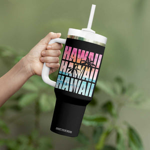 Hawaii Summer Vacation Tumbler With Handle Vintage Tropical Beach Graphic