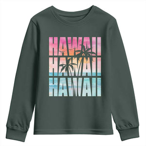 Hawaii Summer Vacation Youth Sweatshirt Vintage Tropical Beach Graphic TS14 Dark Forest Green Print Your Wear
