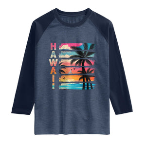 Vintage Hawaii Tropical Beach Vacation Raglan Shirt TS14 Heather Denim Navy Print Your Wear