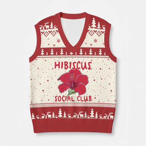 Hibiscus Flower V-Neck Knit Sweater Vest Aloha Hawaii Tropical Beach Vacation TS14 Beige Red Print Your Wear