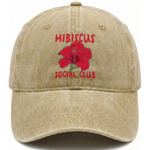 Hibiscus Flower Washed Cotton Baseball Cap Aloha Hawaii Tropical Beach Vacation