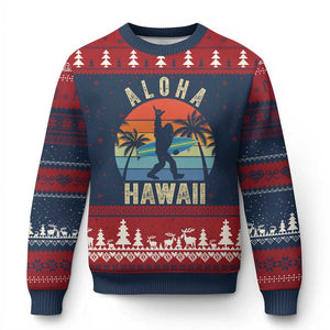 Funny Bigfoot Aloha Hawaiian Surfing Ugly Christmas Sweater Tropical Beach Surfer Gift TS14 Navy Red Print Your Wear