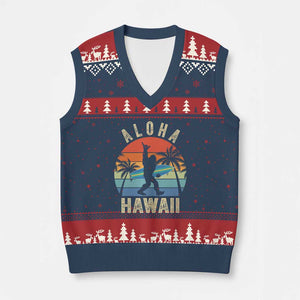 Funny Bigfoot Aloha Hawaiian Surfing V-Neck Knit Sweater Vest Tropical Beach Surfer Gift TS14 Navy Red Print Your Wear